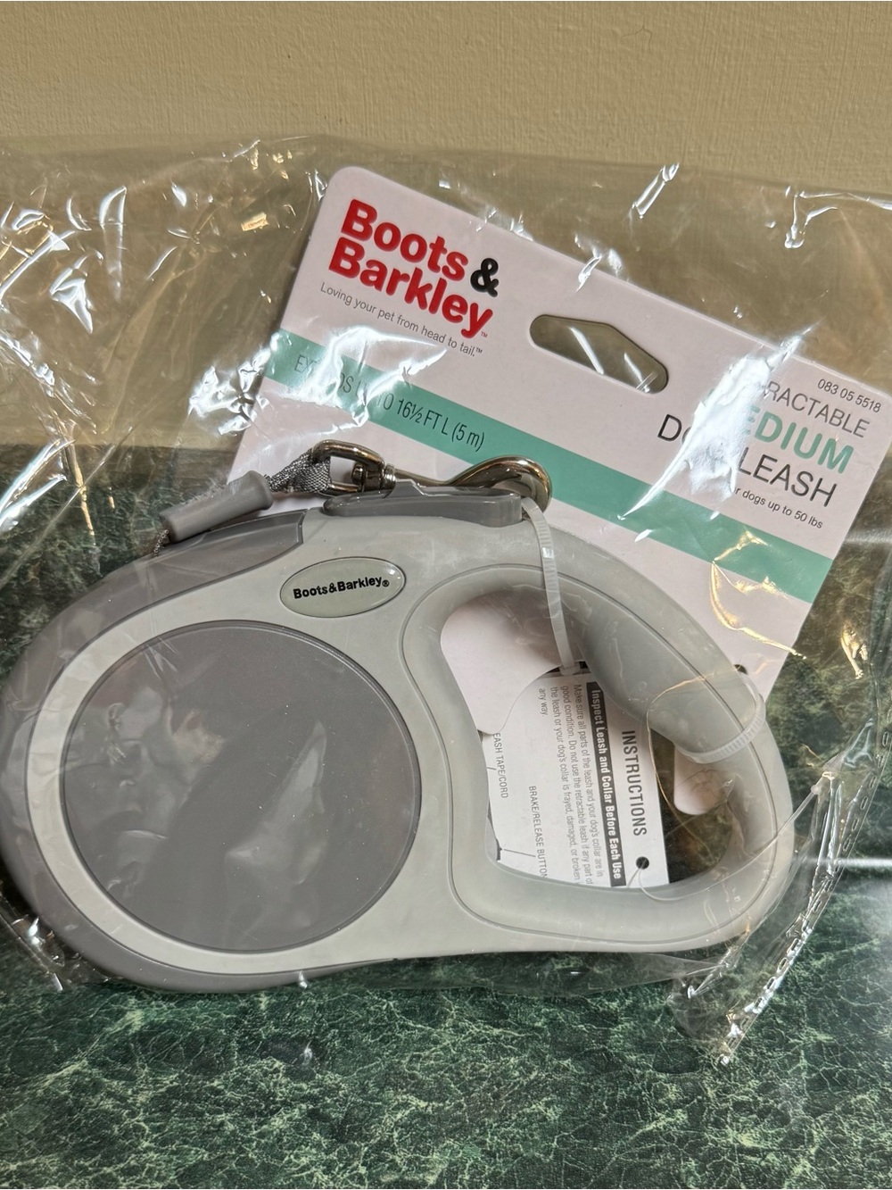 Boots & Barkley Gray Retractable Dog Leash - Medium NWT